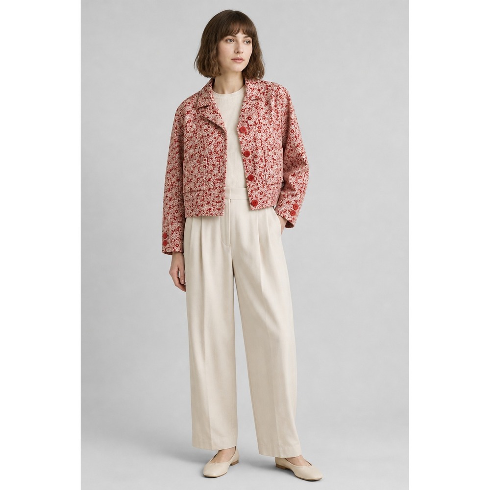 Eddie Bauer Spring Flower Jacket Womens Large Pink Red Cotton Pockets Coquette